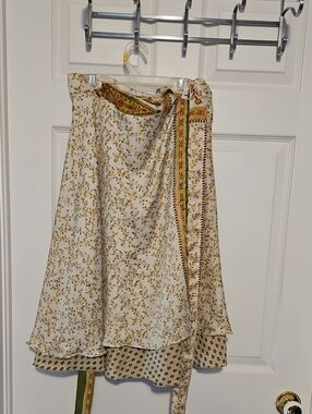 Bohemian Cream Floral Wrap Skirt